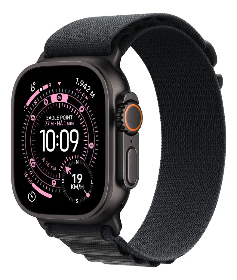 Smartwatch - Apple Watch Ultra 3 GPS + Cellular • Caixa preta de titânio – 49 mm • Pulseira loop Alpina preta – M - Distribuidor Autorizado - R$ 7.496,10 Eletrônicos